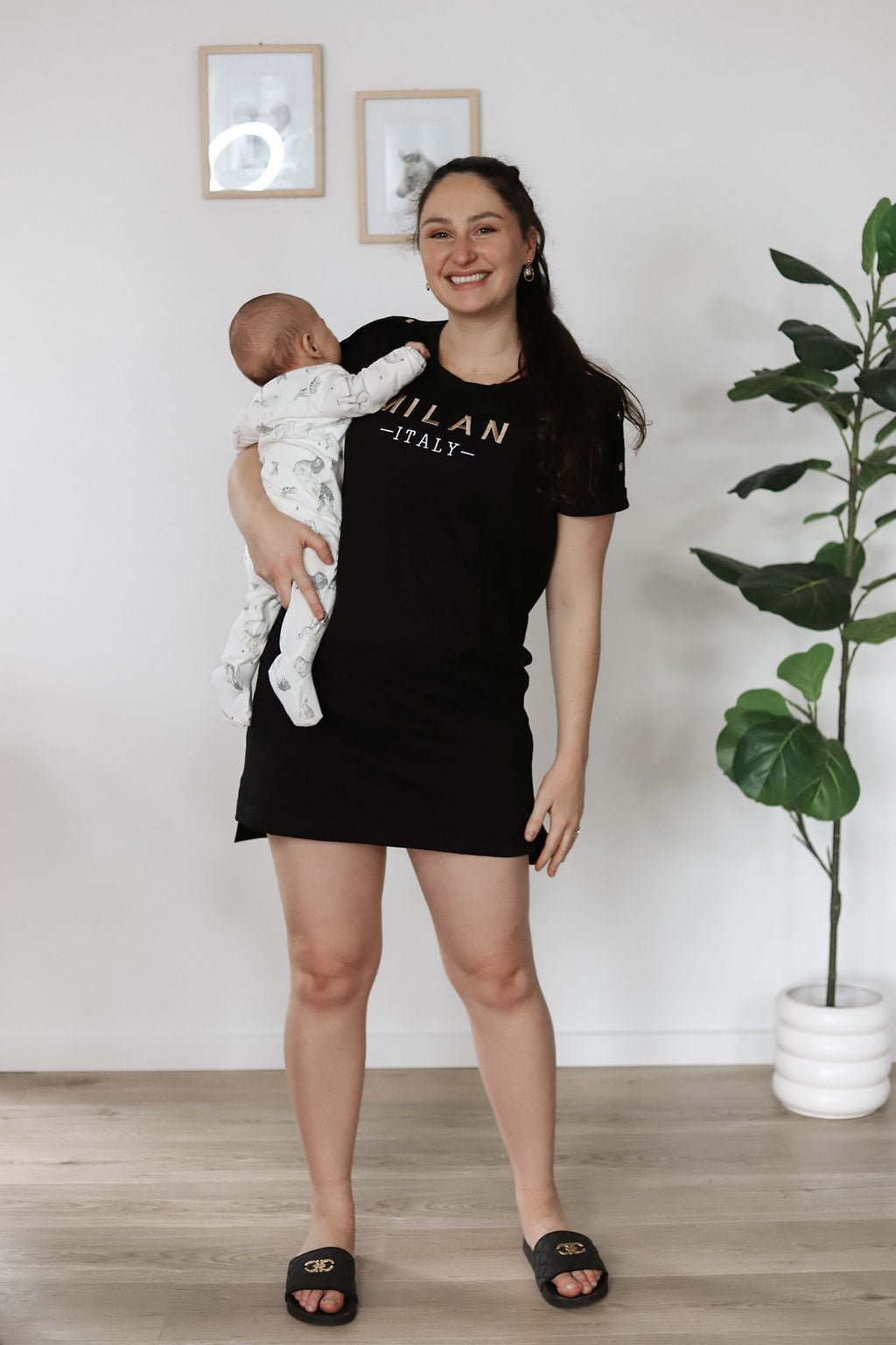 Black mini dress with breastfeeding access