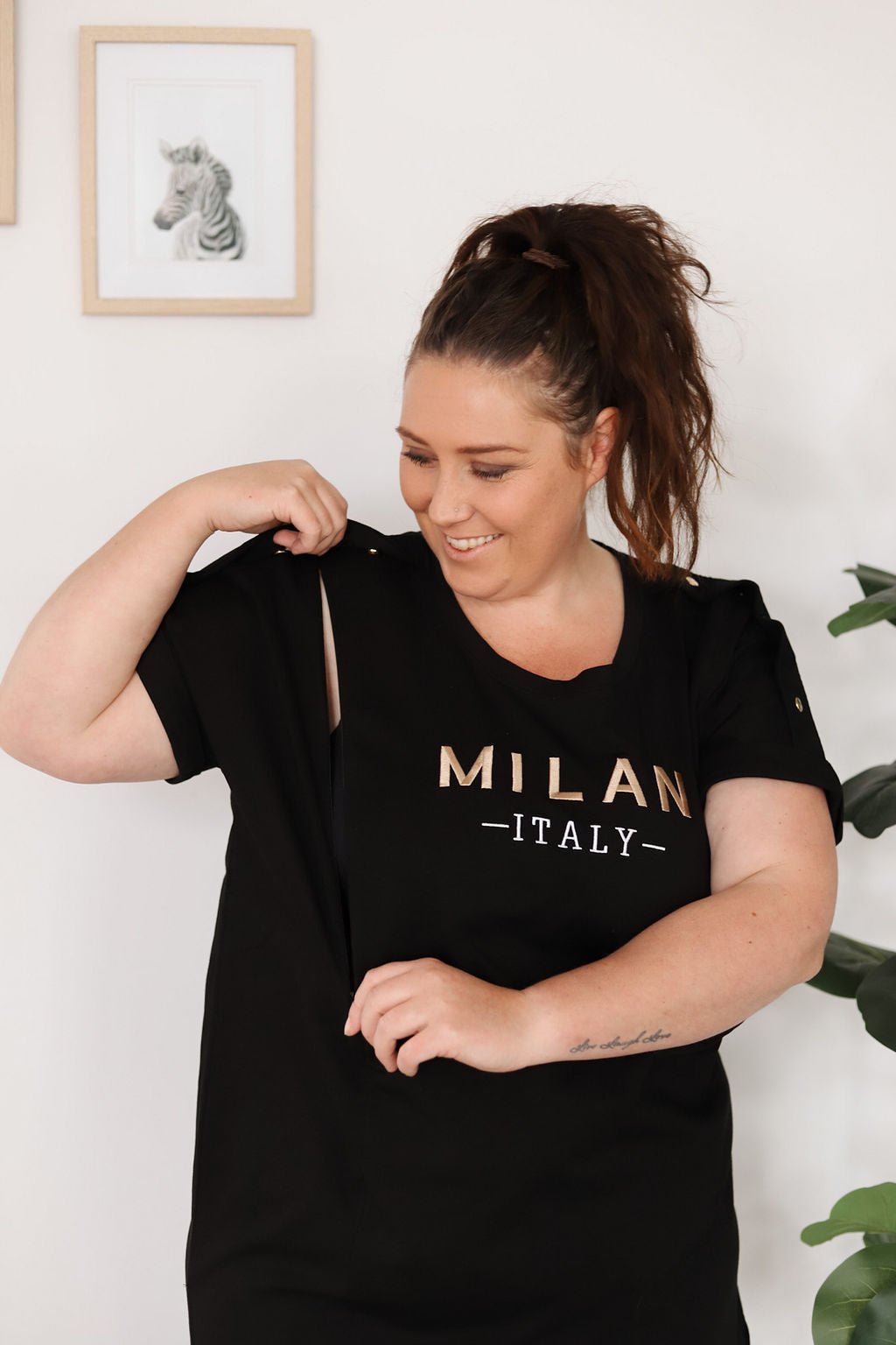 Black mini dress with breastfeeding access