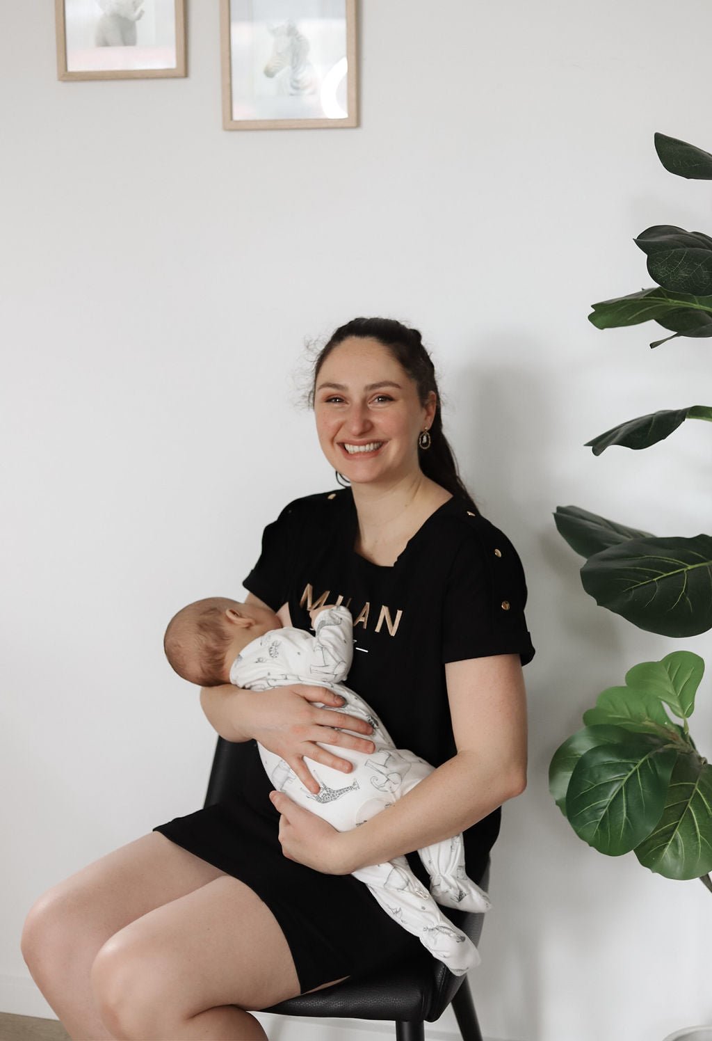 Black mini dress with breastfeeding access