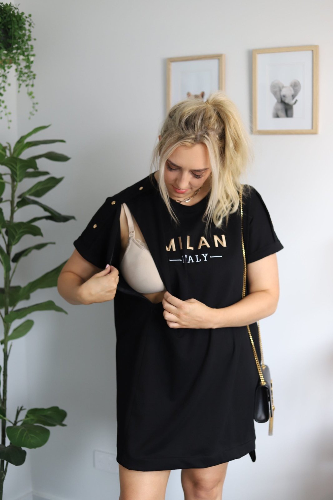 Black mini dress with breastfeeding access